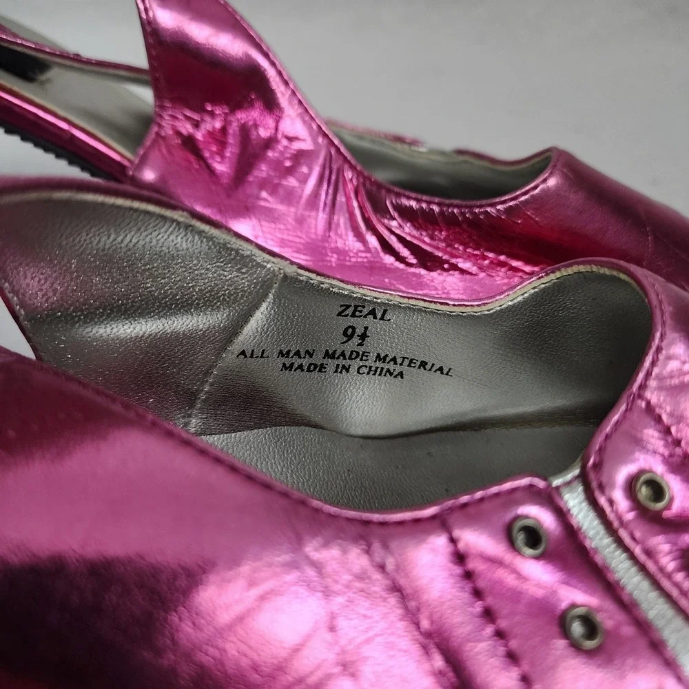 VTG Y2K Lei Womens 9.5 Metallic Pink Pointed-Toe Stiletto Strap Slingback Heels